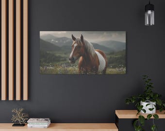 Peaceful Horse in Meadow Canvas High-Quality Tranquil Art for Animal Lovers Perfect Gift for Nature and Equestrian Enthusiast
