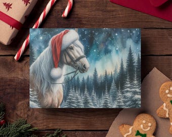 Christmas Horse Greeting Cards Set of 5 Equestrian Holiday Festive Animal Illustration Horse with Santa Hat Seasonal Stationery