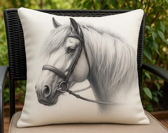 Elegant Horse Pillow Cover Unique Equestrian Decor Farmhouse Throw Pillow Horse Lover Gift Rustic Animal Cushion Custom Horse Art Pillow