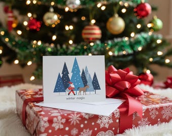 Winter Wonderland Greeting Cards - Holiday, Christmas, Greeting Stationery for Friends & Family, Snowy Pine Trees, Packs of 10, 30.50