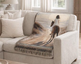 Woven Blanket with Horseback Journey Design Cozy Throw for Horse Lovers Perfect for Home Decor Gifts and Cozy Nights