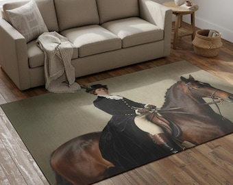 Elegant Outdoor Rug with Vintage Horse Design, Patio Decor, Garden Mat, Front Porch Welcome, Floral Area Rug, Home and Garden Gift