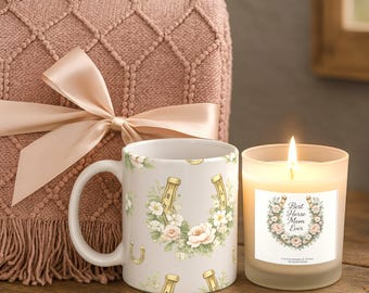 Best Horse Mom Ever Gift Bundle Tassel Blanket Mug Candle Set Horse Lover Gift Equestrian Gift Set Cozy Gift for Her