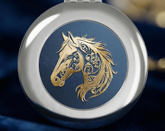 Horse Compact Mirror Equestrian Travel Makeup Vanity Tool