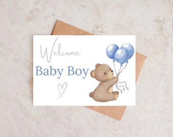 Welcome Baby Card, Baby Arrival, Printable Card, New Baby Card, Baby Boy Print