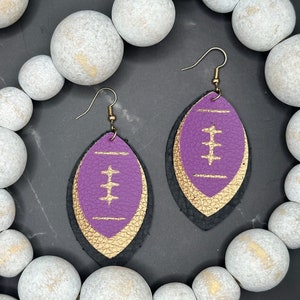 Custom Team Color Faux Leather Football Earrings, Team Spirit Fan Accessories, Modern Football Game Day Leather Jewelry, Football Lover Gift