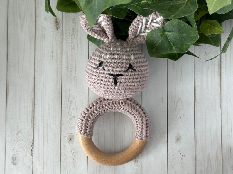 Bunny Crochet Baby Rattle: Wooden Sensory Toy - Etsy