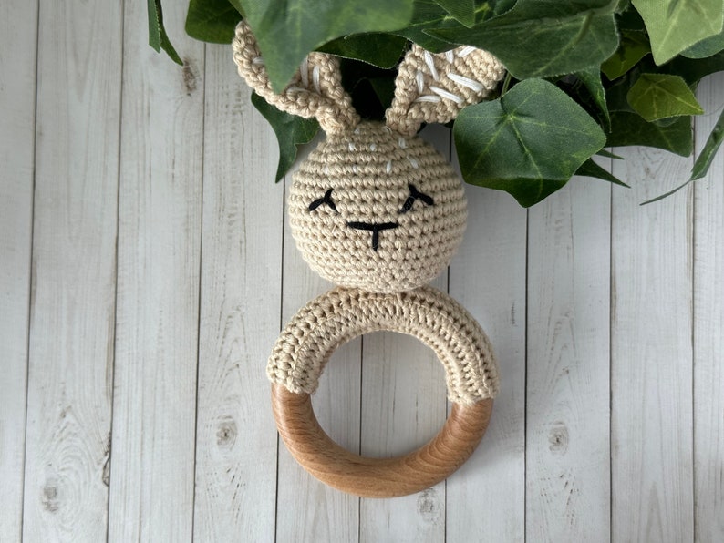 Bunny Crochet Baby Rattle: Wooden Sensory Toy - Etsy