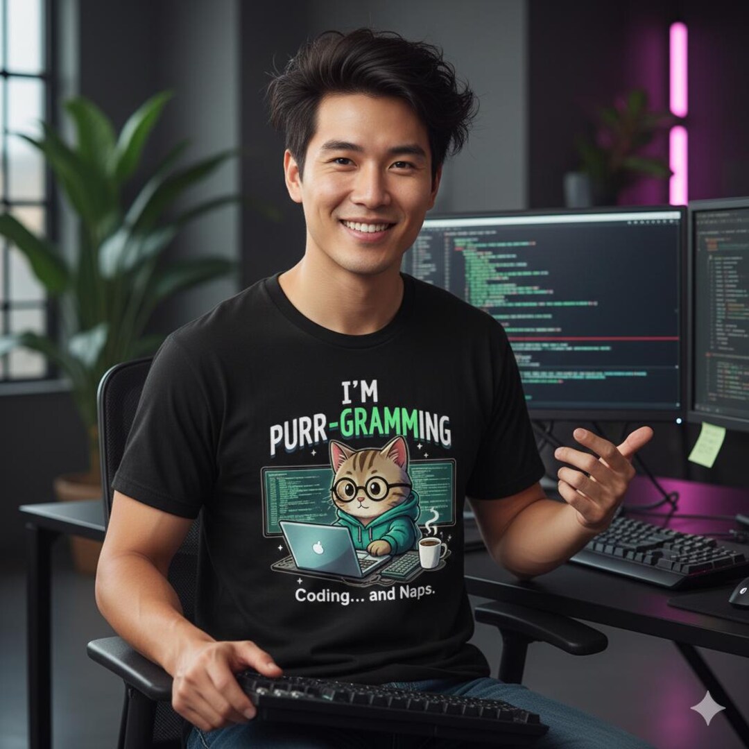 Funny Programmer Cat T-shirt Design – Coding Cat Graphic Tee for ...