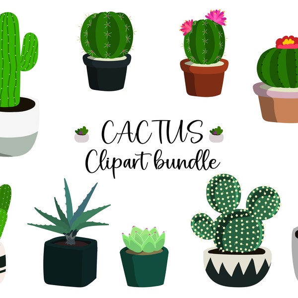 Cactus Clipart Bundle Succulents Blooming Cacti, Perfect for Blog Headers Invitations, Digital Download Gift