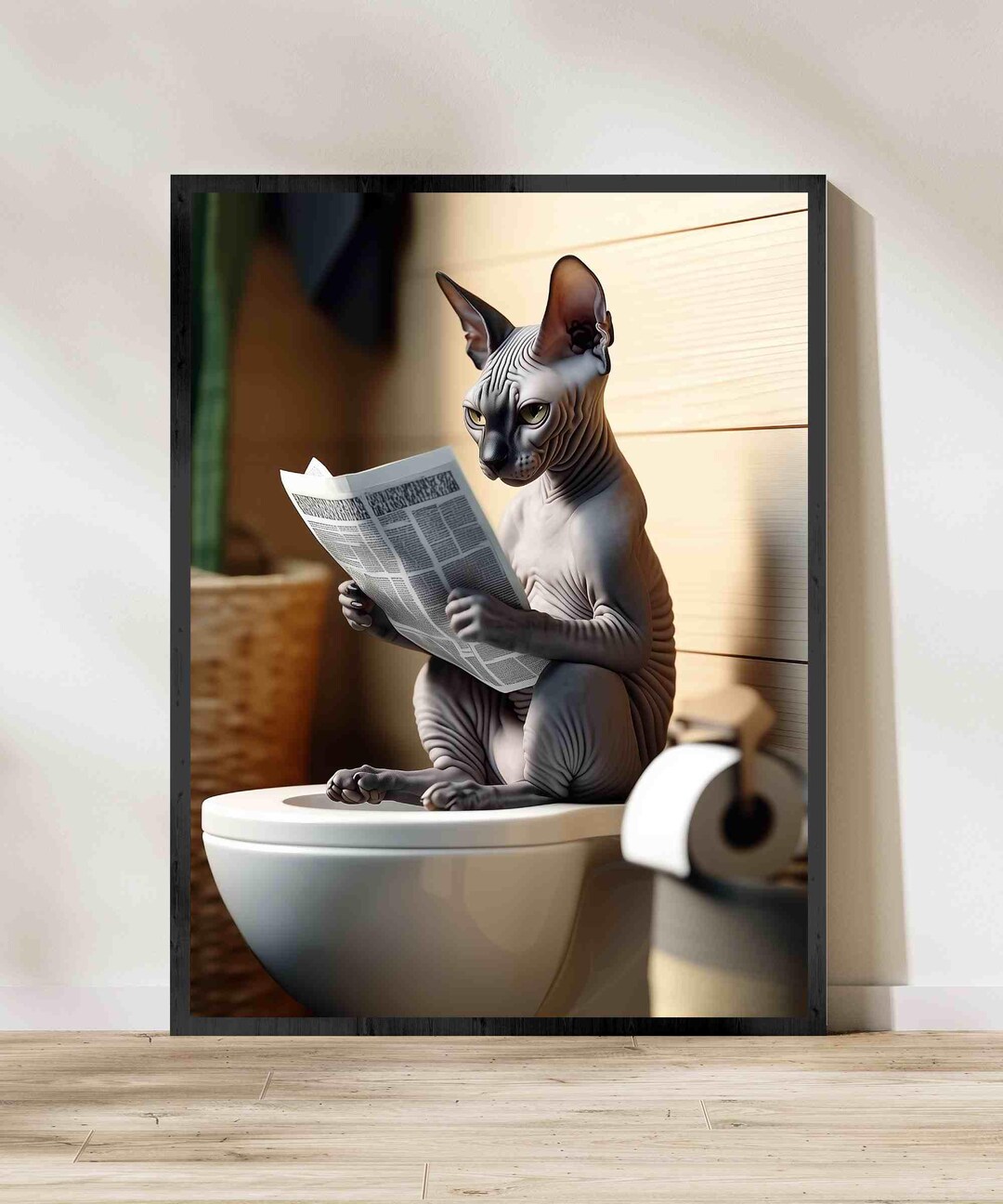 Sphynx Cat Wall Art, Funny Bathroom Decor, Cat in Toilet, Animal in ...