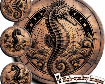 Bundle 4 Seahorse, vector for design on wood, t-shirts, slate, canvas, mugs, laser engraving. PNG/SVG Сutting board