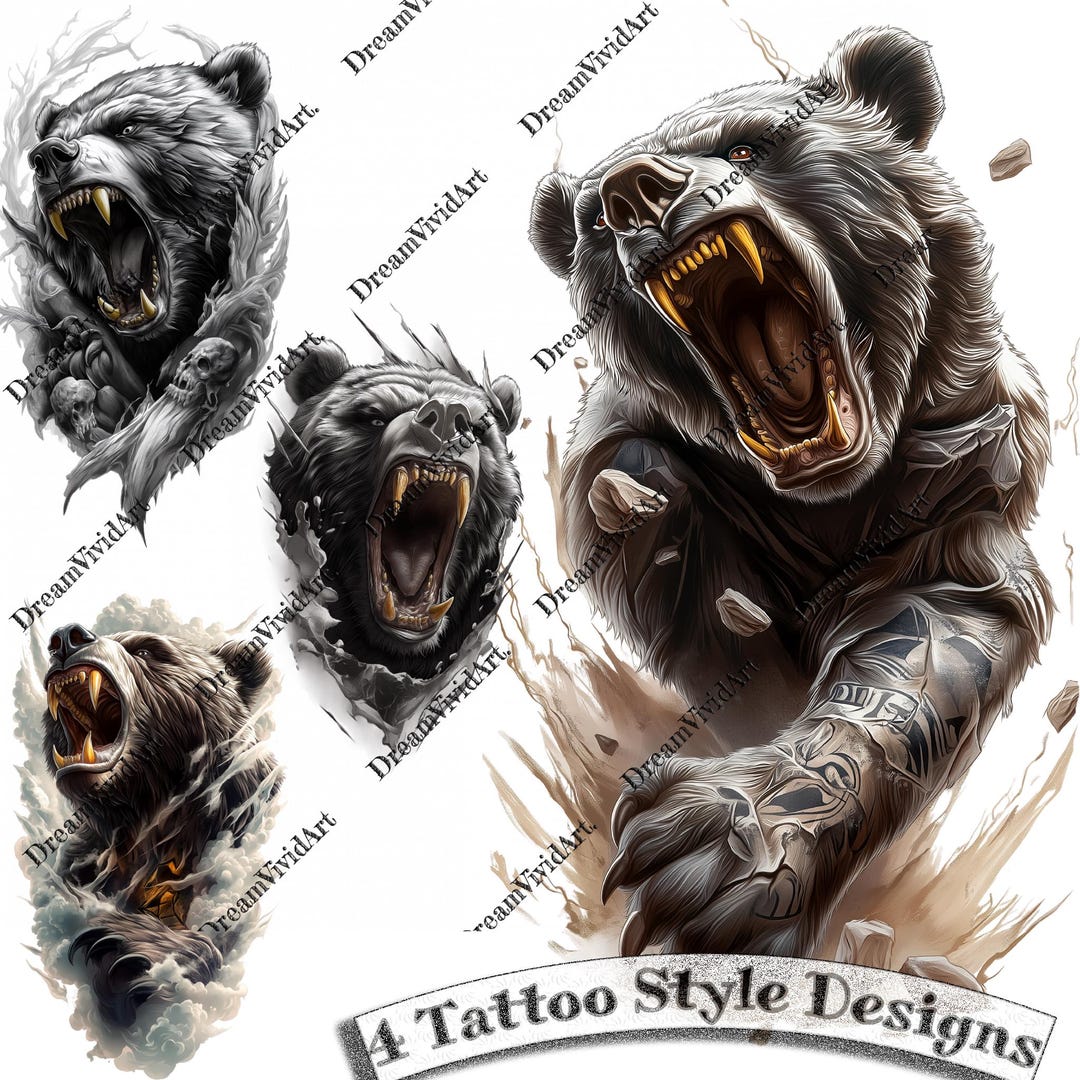 Grizzly Tattoo Design, Digital Clipart, Grizzly Tattoo Clip Art, Bear