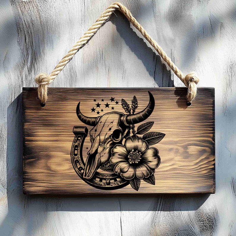 Rustic Bull Bundle 4 Rustic Bull Skull Vector for Design on Wood, T-shirts, Slate ...