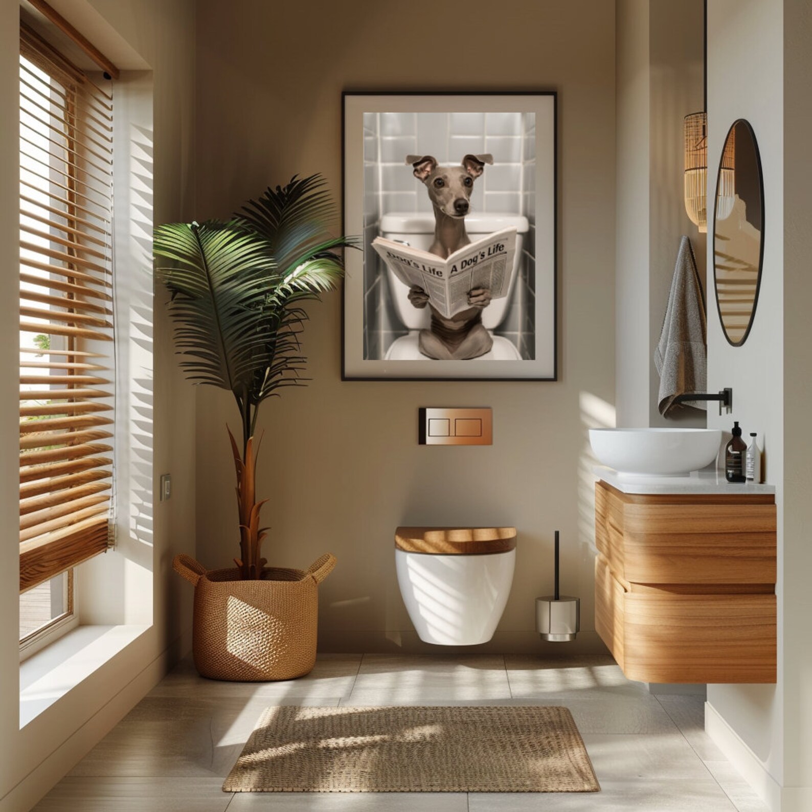Italian Greyhound Wall Art, Bathroom Decor, Italian Greyhound Dog in ...