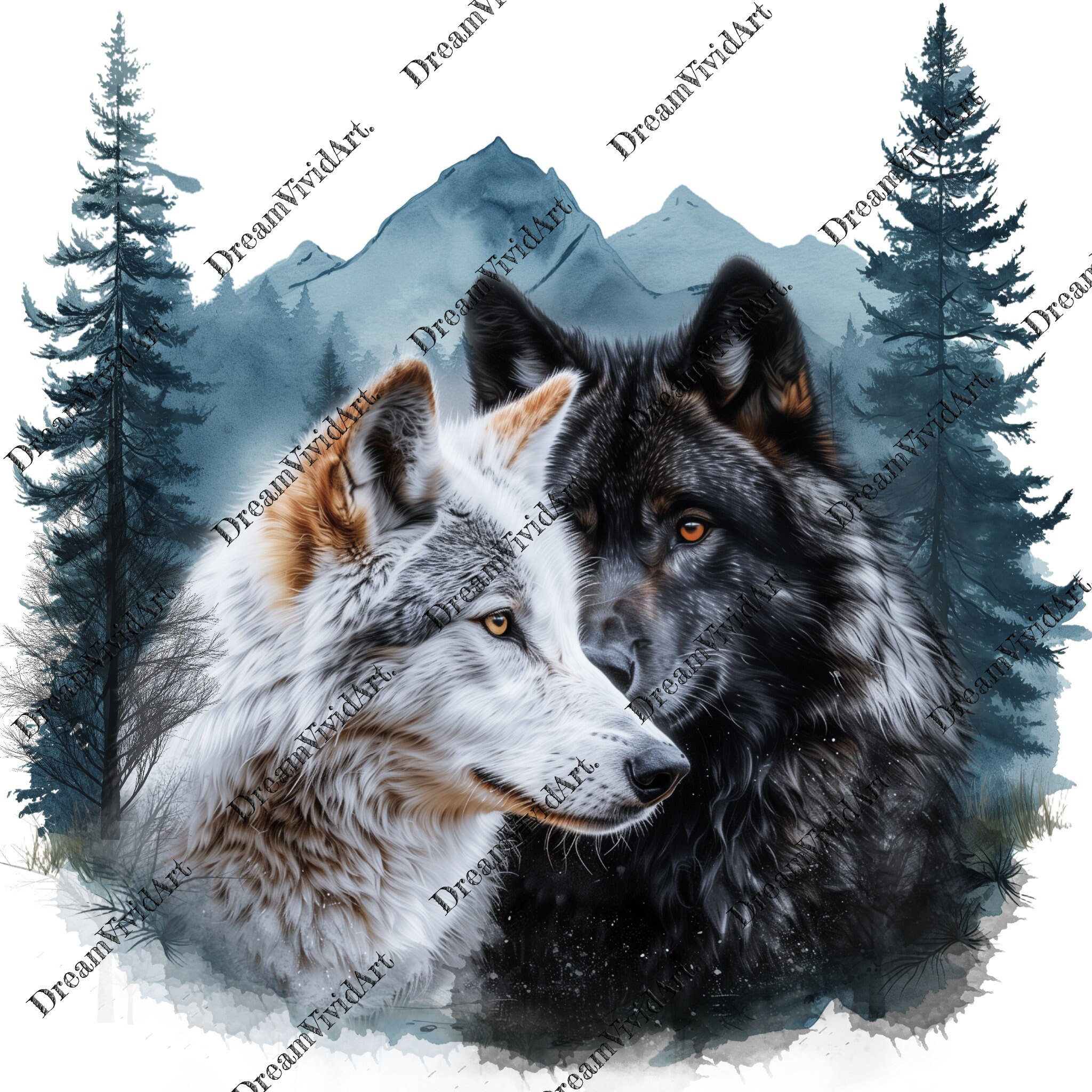 Two Wolves Png 6 Wolves Double Exposition, Wolf Clipart PNG, Digital Graphic, Instant ...