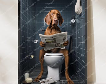 Vizsla Dog Wall Art, Funny Bathroom Decor, Vizsla Dog in Toilet, Animal in toilet, Dog Art, Vizsla Gift, Digital Download