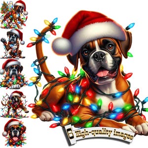 6 Christmas Boxer Dog, Hunting Dog Clipart PNG, Boxer Dog Clip Art, Digital Graphic, Instant Download, Christmas Decor