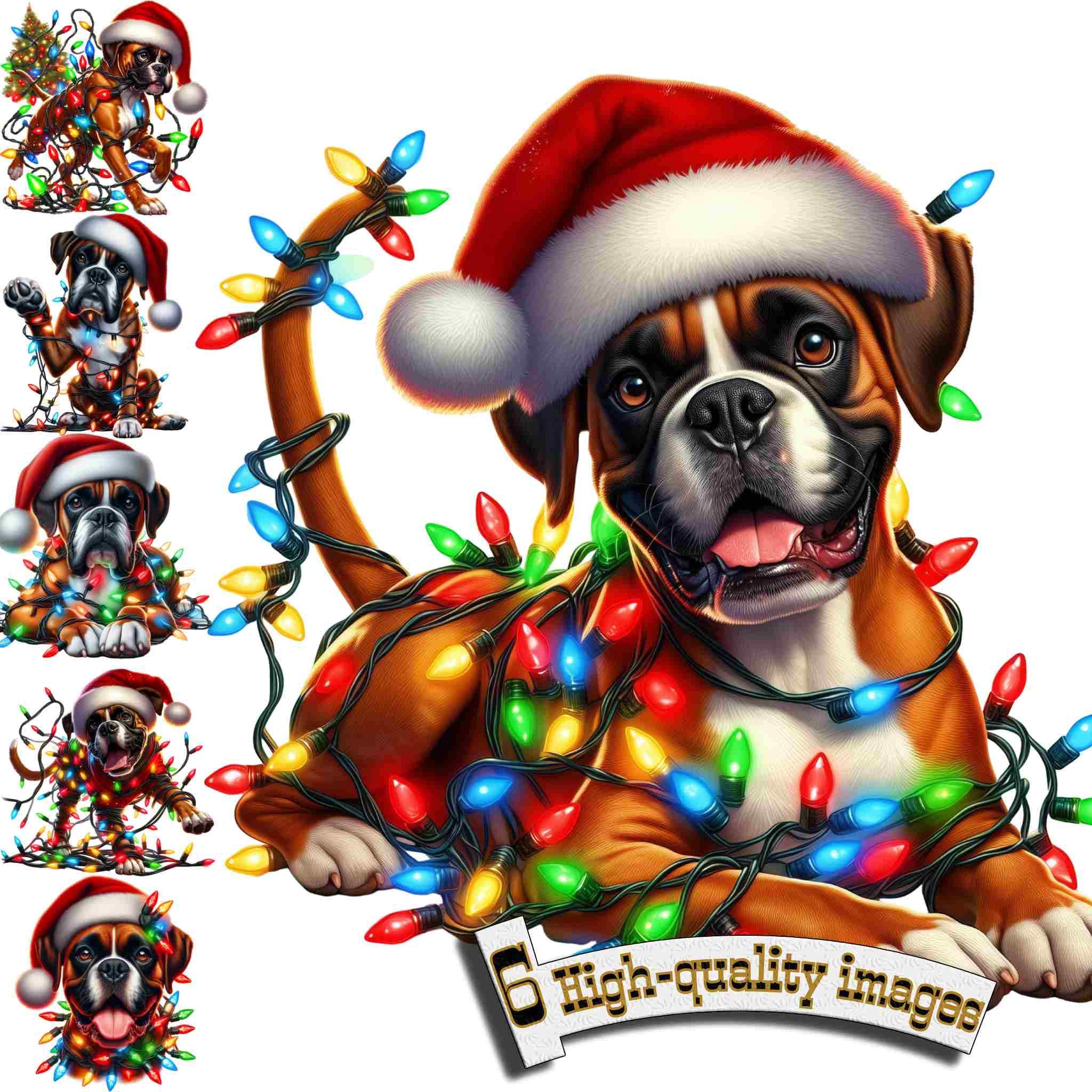 6 Christmas Boxer Dog, Hunting Dog Clipart PNG, Boxer Dog Clip Art, Digital Graphic, Instant Download, Christmas Decor