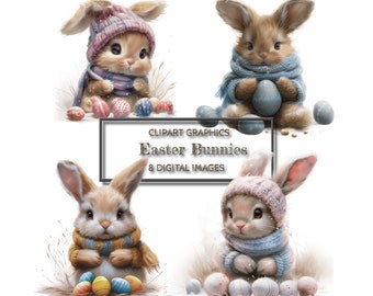 8 Cute Easter Bunnies, Easter Bunnies PNG, Easter Bunnies Sublimation, Easter Bunnies Printable