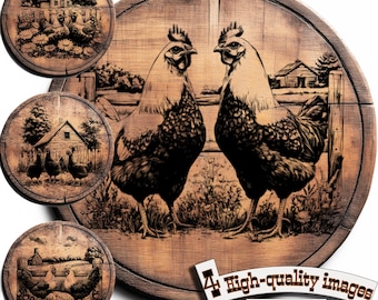 4 Farm Chickens Vector Bundle for Wood, Shirts, Mugs, Laser Engraving & Cutting Boards