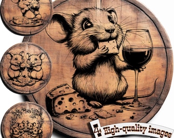 Bundle 4 Mouse Wine and Cheese vector for design on wood, t-shirts, slate, canvas, mugs, laser engraving. PNG/SVG, Cheese Board Design