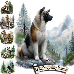 Akita Jagdhund Digital Clipart PNG - Instant Download Grafik für Dekor und Geschenke