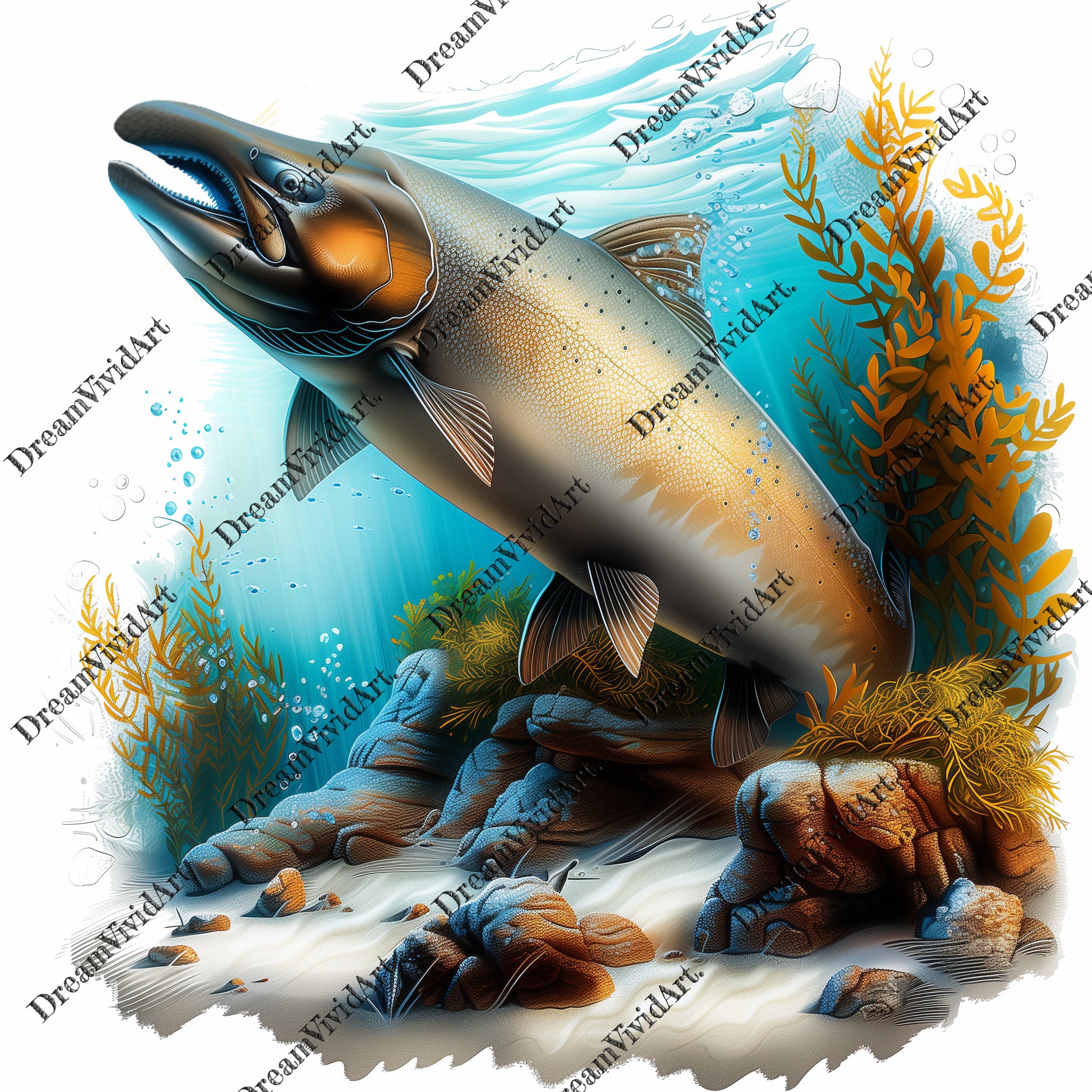 6 Сhinook Salmon Clipart, Chinook Salmon PNG, Fishing, Digital Graphic ...