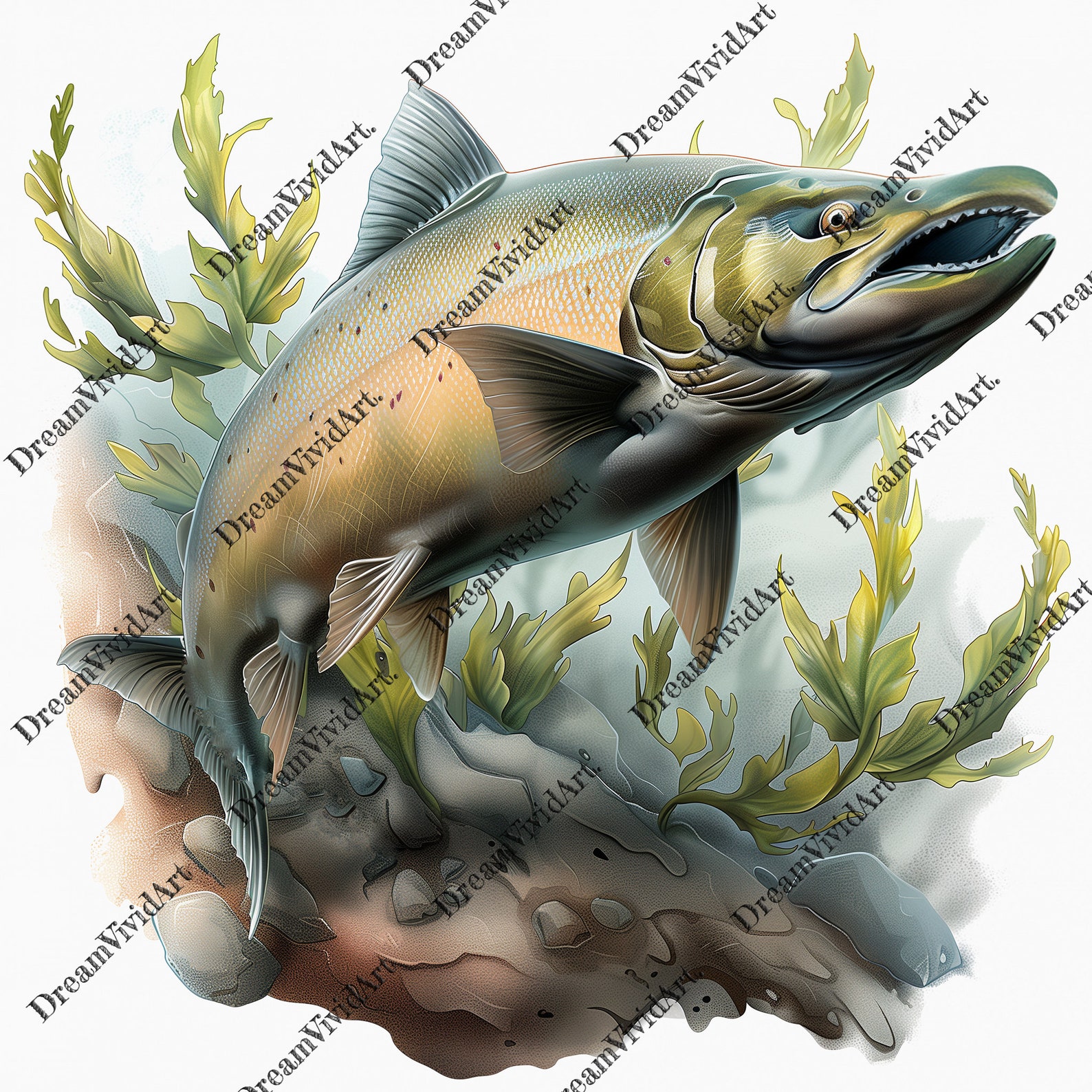 6 Сhinook Salmon Clipart, Chinook Salmon PNG, Fishing, Digital Graphic ...