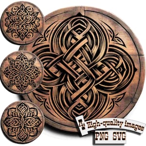 Pacote com 4 vetores de nós celtas para design em madeira, camisetas, ardósia, tela, canecas e gravação a laser. Tábua de corte PNG/SVG