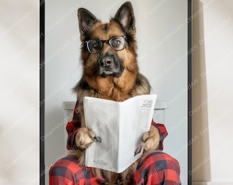 German Shepherd Wall Art, Funny Bathroom Decor, German Shepherd Dog in Toilet, Animal in toilet, Dog Art, Digital Download