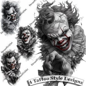 Clown Tattoo Design, Digital Clipart, Clown Clip Art, Tattoo Clipart, Tattoo Artwork