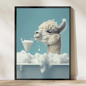 Llama in Bathroom Wall Art, Funny Bathroom Decor, Animal in Bathroom, Animal Art, Alpaca Gift, Digital Download