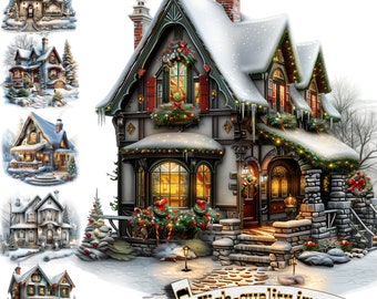 6 Christmas houses, Christmas houses PNG, New Year clipart, Christmas Sublimation, Christmas Printable