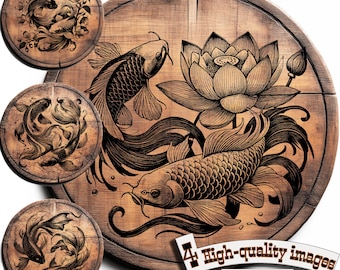 Bundle Koi Carp Vector for Design on Wood, T-shirts, Slate