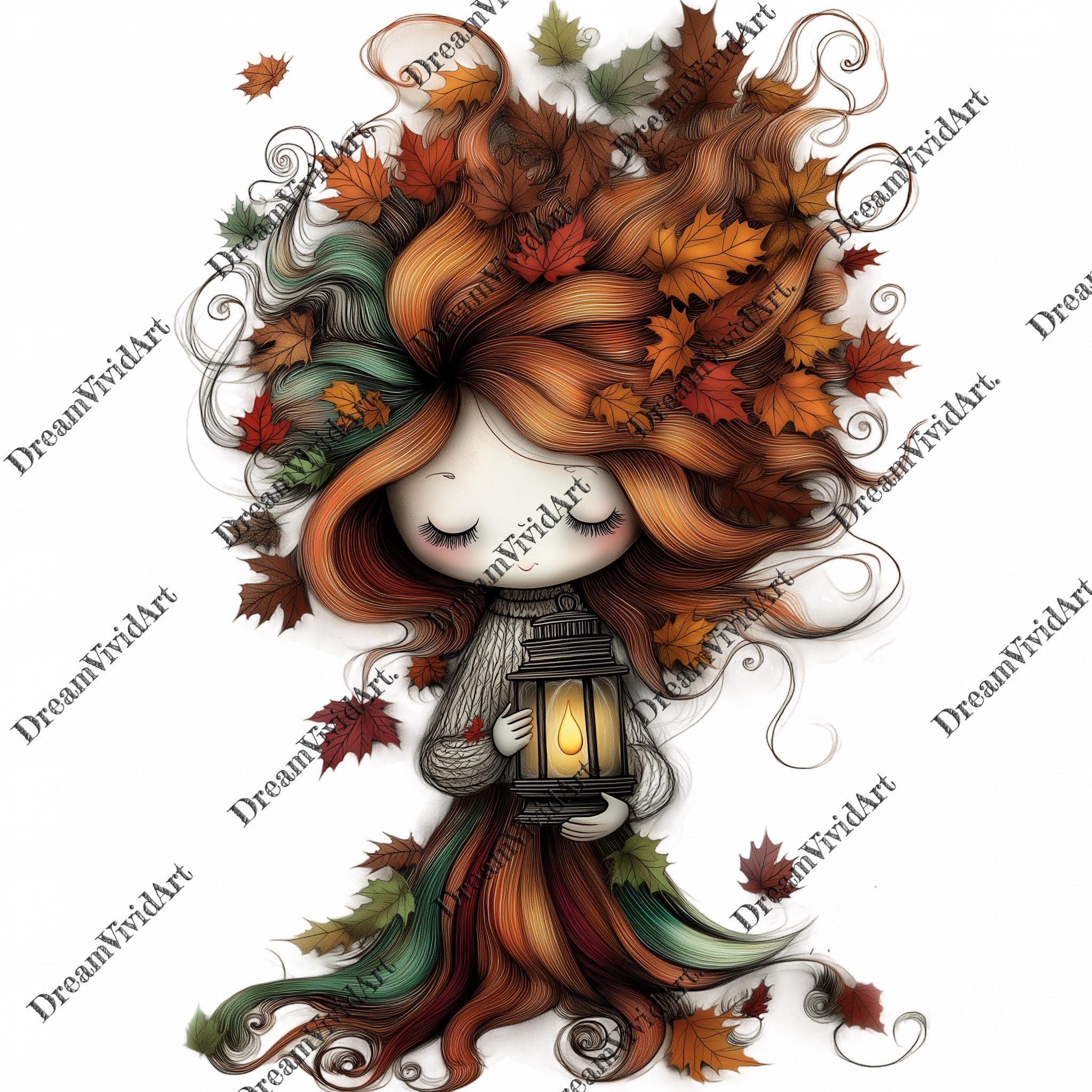 6 Fall Girl Clipart, Autumn Clipart, Whimsical Fall Girl Clip Art