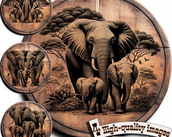 Bundle 4 Elephants vector for design on wood, t-shirts, slate, canvas, mugs, laser engraving. PNG/SVG Сutting board