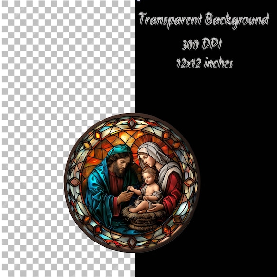 5 ステンドグラス「イエスの誕生」クリップアート、ステンドグラス
