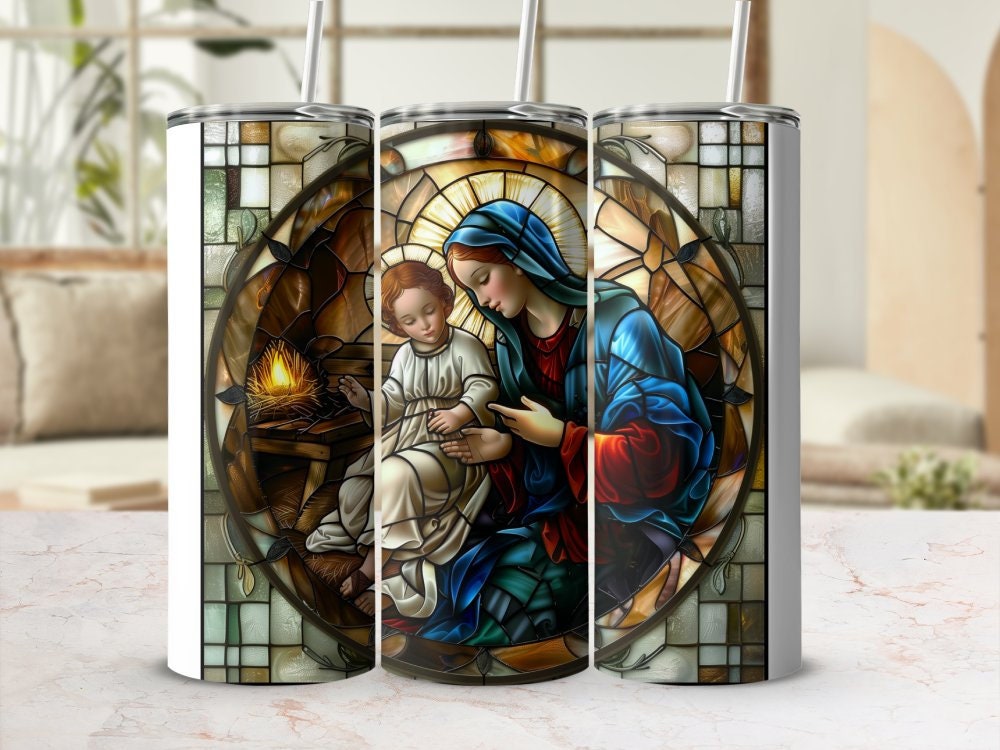 5 ステンドグラス「イエスの誕生」クリップアート、ステンドグラス