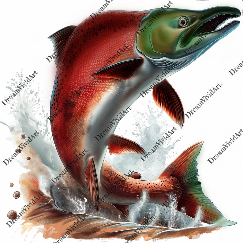 6 Sockeye Salmon Clipart, Sockeye Salmon PNG, Fishing, Digital Graphic ...