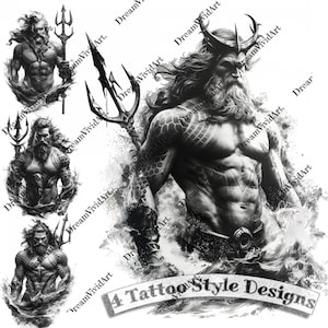 Poseidon Tattoo Design, Digital Clipart, Neptune Clip Art, Tattoo Clipart, Tattoo Artwork