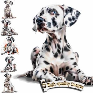 6 perros dálmatas, pintura dálmata, guardería, planificador digital, adorable paquete de imágenes prediseñadas de dálmatas, creación de tarjetas, diario
