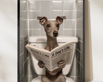 Italian Greyhound Wall Art, Bathroom Decor, Italian greyhound Dog in Toilet, Animal in toilet, Dog Art, greyhound Gift, Digital Download