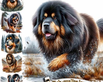 6 Tibetan Mastiff, Tibetan Mastiff Clipart PNG, Tibetan Mastiff T-Short, Mastiff Dog Images, Digital Graphic, Instant Download