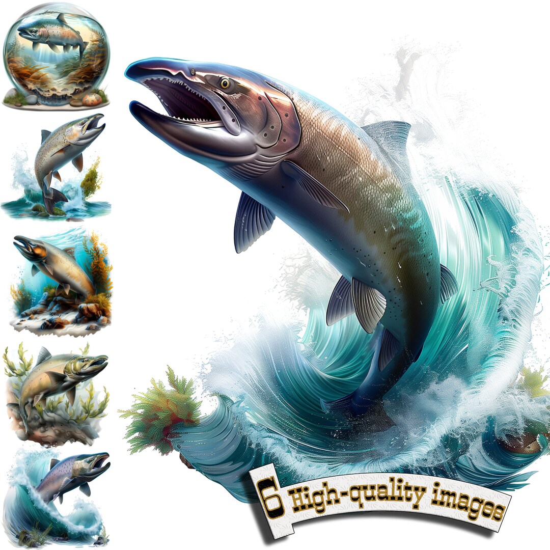 6 Сhinook Salmon Clipart, Chinook Salmon PNG, Fishing, Digital Graphic ...