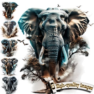 6 Grandes Elefantes, Elefantes Clipart PNG, Gráfico Digital, Download Instantâneo, Gráfico de Download Digital, Arte da Vida Selvagem, Imprimíveis