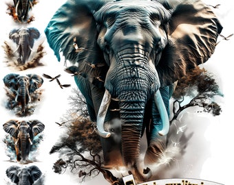 6 Grandi Elefanti, Clipart di Elefanti PNG, Grafica Digitale, Download Istantaneo, Grafica Digitale, Arte della Fauna Selvatica, Stampabili