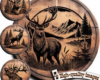 Bundle 4 Deer vector for design on wood, t-shirts, slate, canvas, mugs, laser engraving. PNG/SVG Сutting board