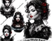 Gothic woman Tattoo Design, Digital Clipart, Gothic woman Clip Art, Tattoo Clipart, Woman Tattoo Artwork