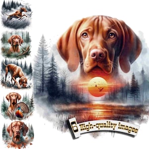 6 Vizsla Jagdhund Clipart PNG: Digitale Grafiken zum sofortigen Download & Dekor